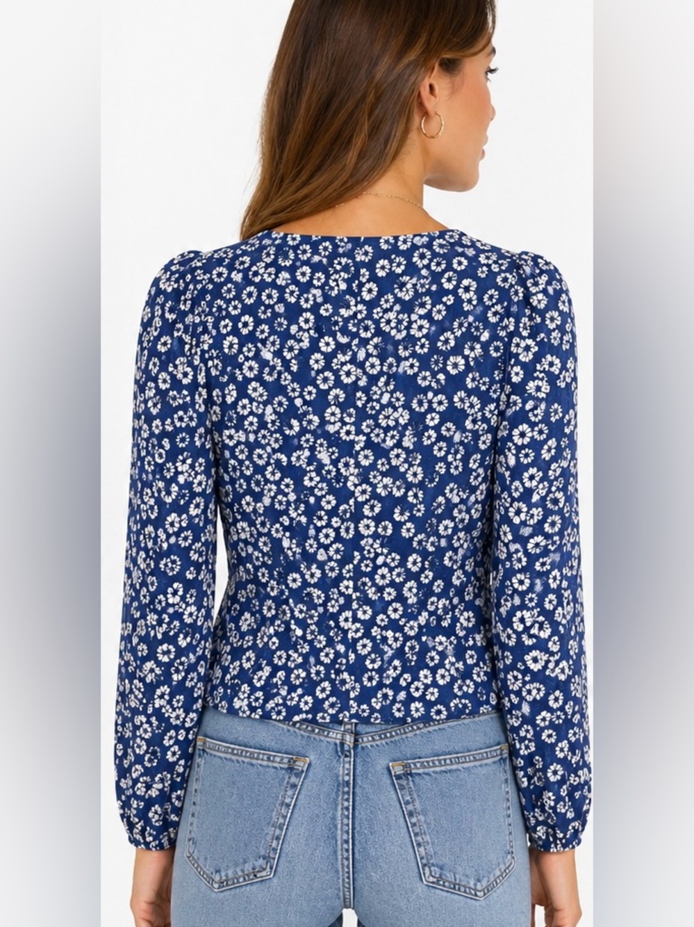 Reformation Floral Blue Top Long Sleeve Button Front V Neck Size XS - Picture 2 of 10